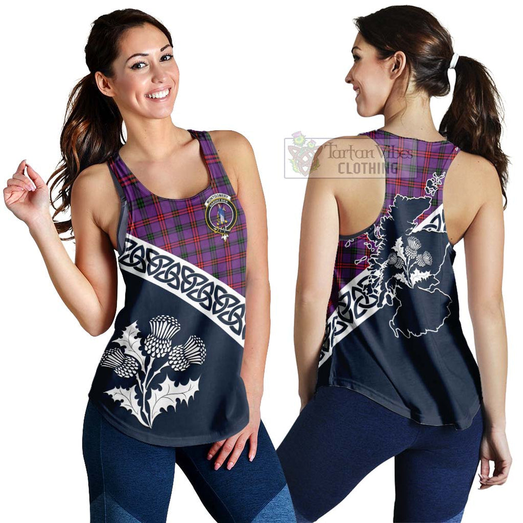 Tartan Vibes Clothing Montgomery Tartan Women's Racerback Tanks Featuring Thistle and Scotland Map