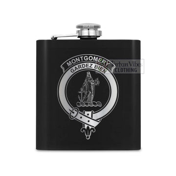 Montgomery Crest Hip Flask Set 7oz Black Stainless Steel with A Gift Box