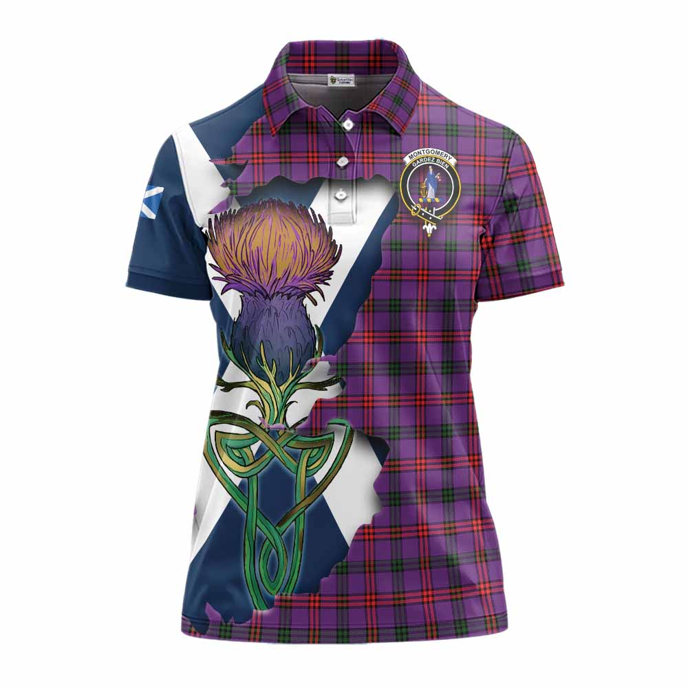 Montgomery Tartan Family Crest Women's Polo Shirt Scottish Thistle Celtic Inspired Women - Tartan Vibes Clothing