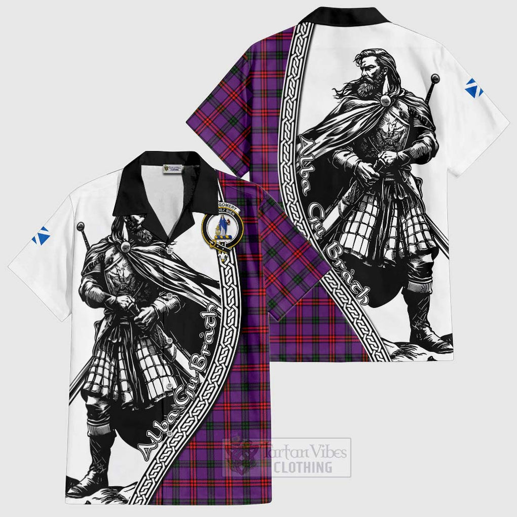 Tartan Vibes Clothing Montgomery Tartan Clan Crest Short Sleeve Button Shirt with Highlander Warrior Celtic Style