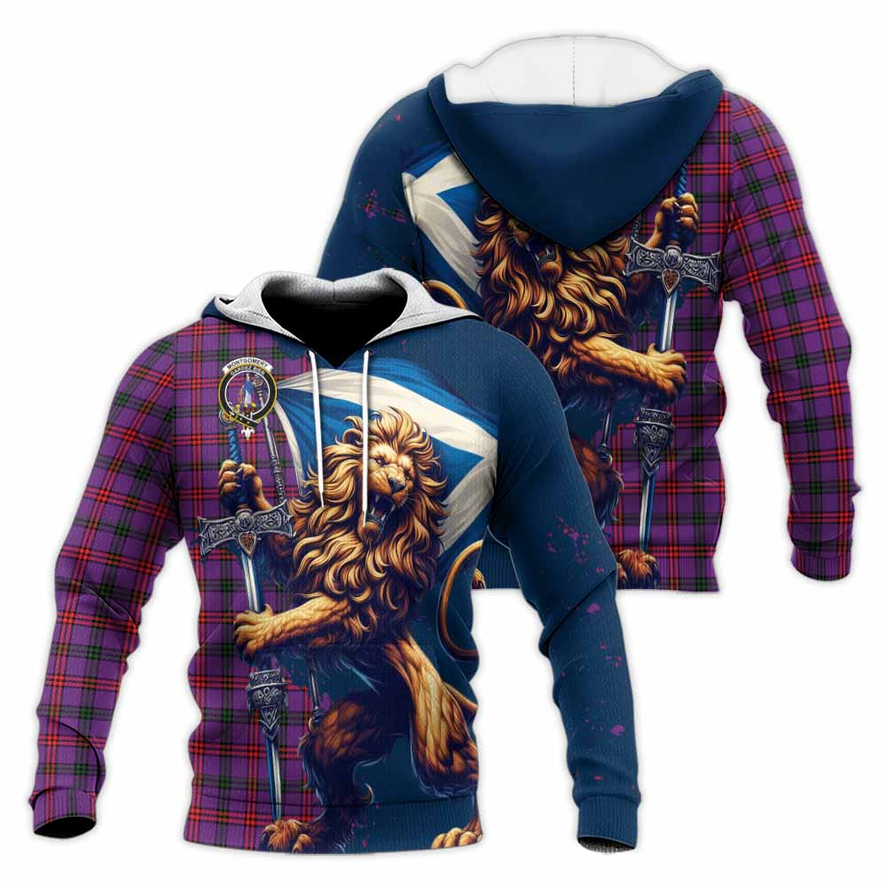 Tartan Vibes Clothing Montgomery Tartan Family Crest Knitted Hoodie with Scottish Majestic Lion