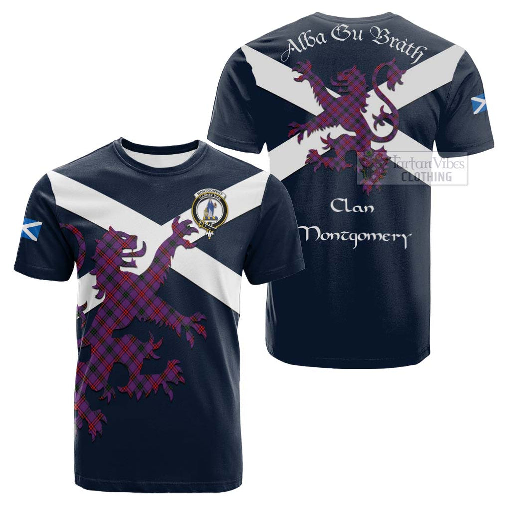 Tartan Vibes Clothing Montgomery Tartan Lion Rampant Cotton T-shirt – Proudly Display Your Heritage with Alba Gu Brath and Clan Name