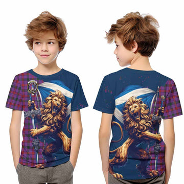 Montgomery Tartan Family Crest Kid T-Shirt with Scottish Majestic Lion