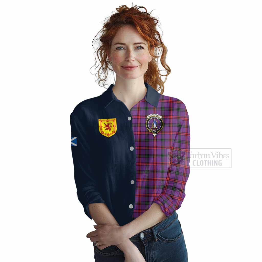 Tartan Vibes Clothing Montgomery Tartan Women's Casual Shirt Alba with Scottish Lion Royal Arm Half Style