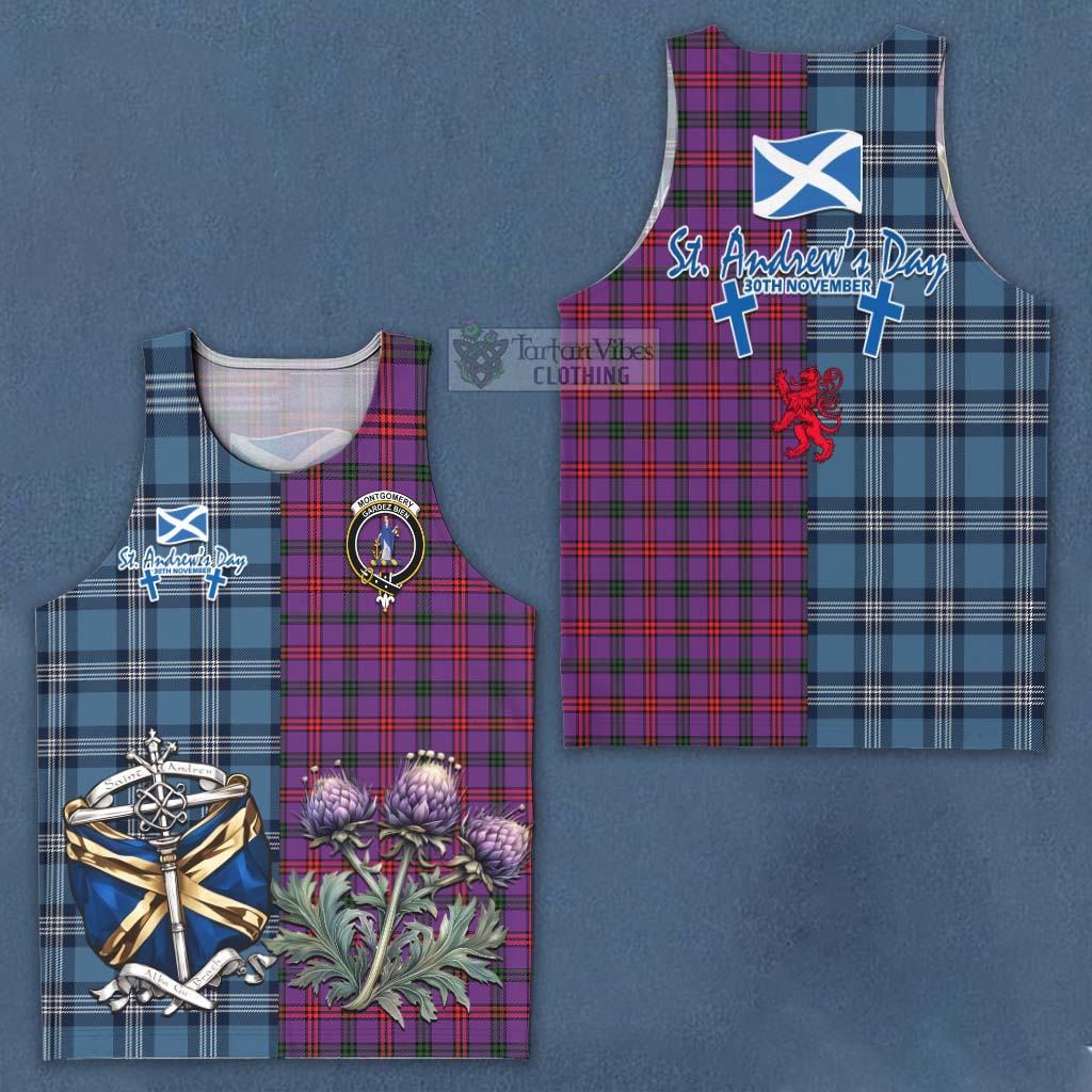 Tartan Vibes Clothing Montgomery Tartan Men's Tank Top Happy St. Andrew's Day Half Tartan Style