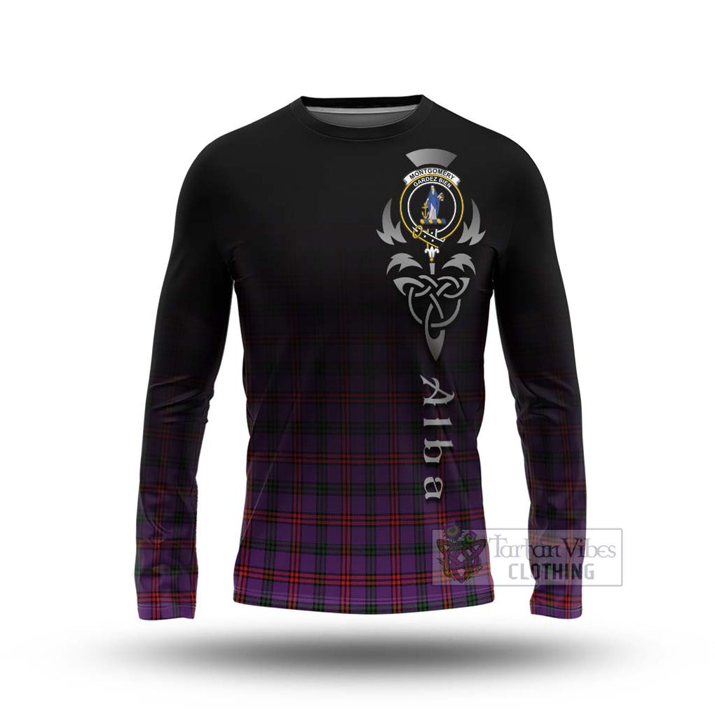 Tartan Vibes Clothing Montgomery Tartan Long Sleeve T-Shirt Featuring Alba Gu Brath Family Crest Celtic Inspired