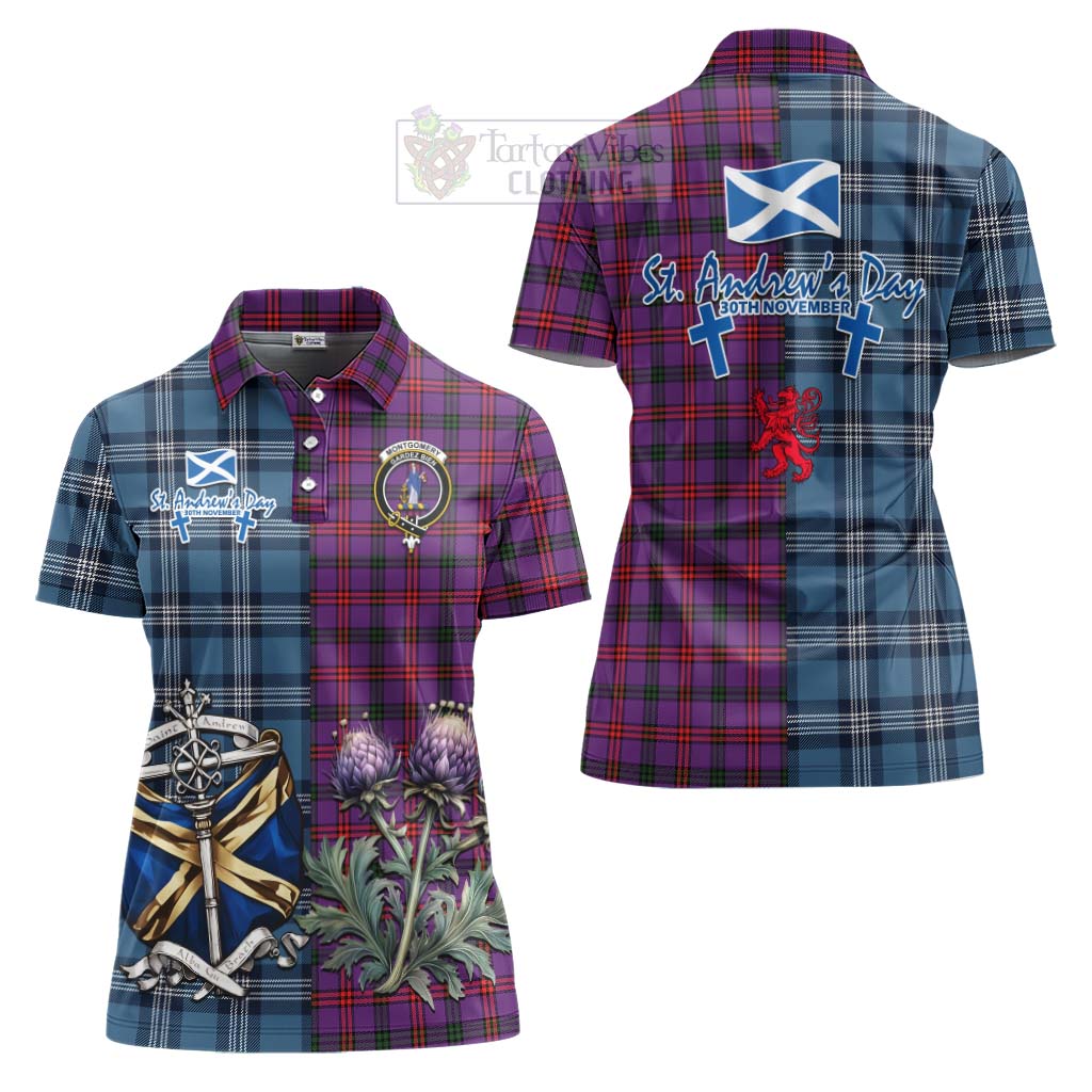 Tartan Vibes Clothing Montgomery Tartan Women's Polo Shirt Happy St. Andrew's Day Half Tartan Style