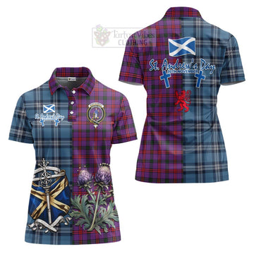 Montgomery Tartan Women's Polo Shirt Happy St. Andrew's Day Half Tartan Style