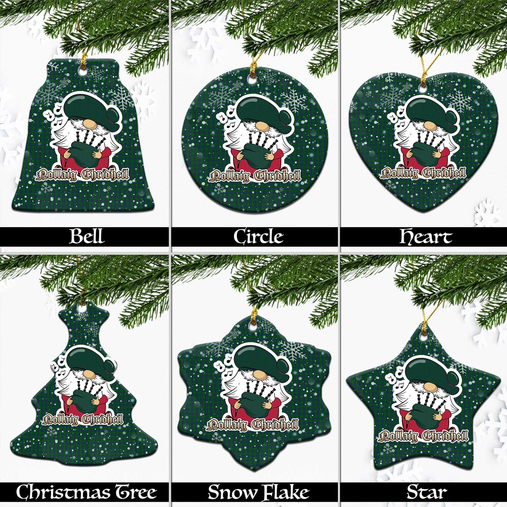 Montgomery Tartan Christmas Ornaments with Scottish Gnome Playing Bagpipes Ceramic - Tartanvibesclothing Shop
