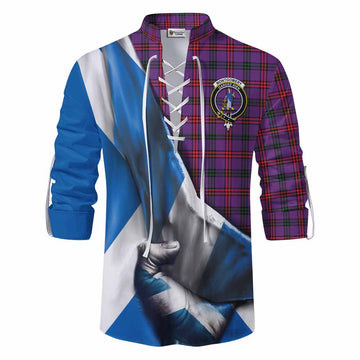 Montgomery Tartan Ghillie Kilt Shirt with Family Crest Scotland Patriotic Style