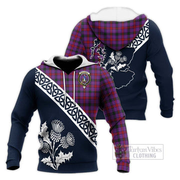 Montgomery Tartan Knitted Hoodie Featuring Thistle and Scotland Map