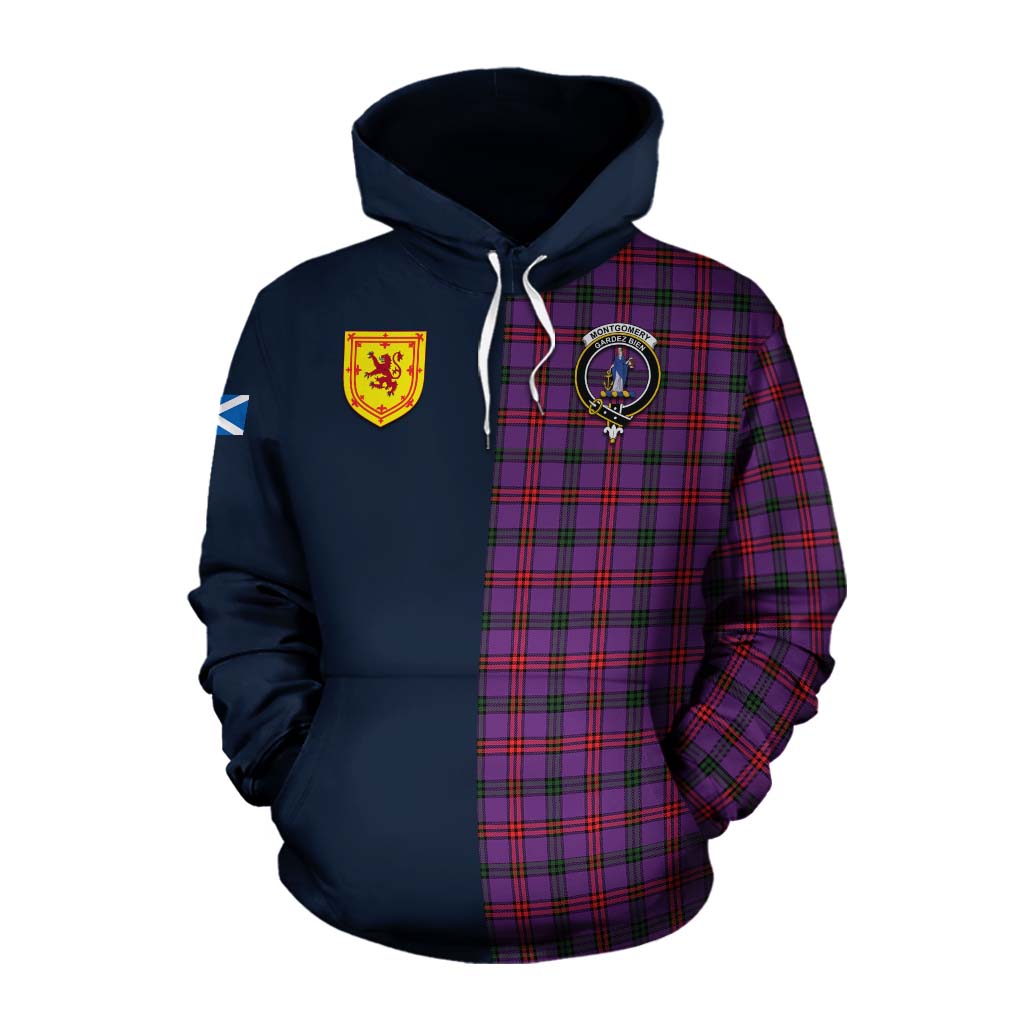 Tartan Vibes Clothing Montgomery Tartan Cotton Hoodie Alba with Scottish Lion Royal Arm Half Style