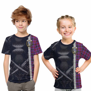 Montgomery Tartan Kid T-Shirt with Family Crest Cross Sword Thistle Celtic Vibes