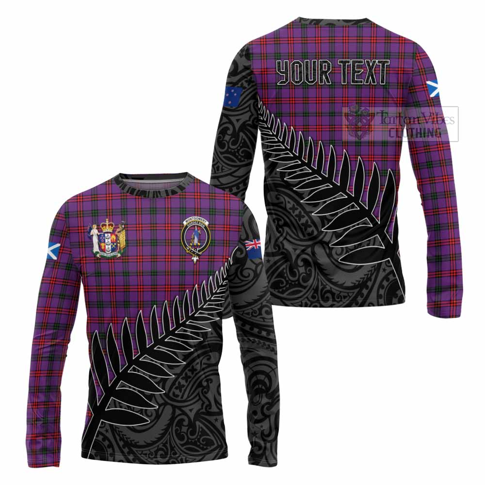 Tartan Vibes Clothing Montgomery Crest Tartan Long Sleeve T-Shirt with New Zealand Silver Fern Half Style