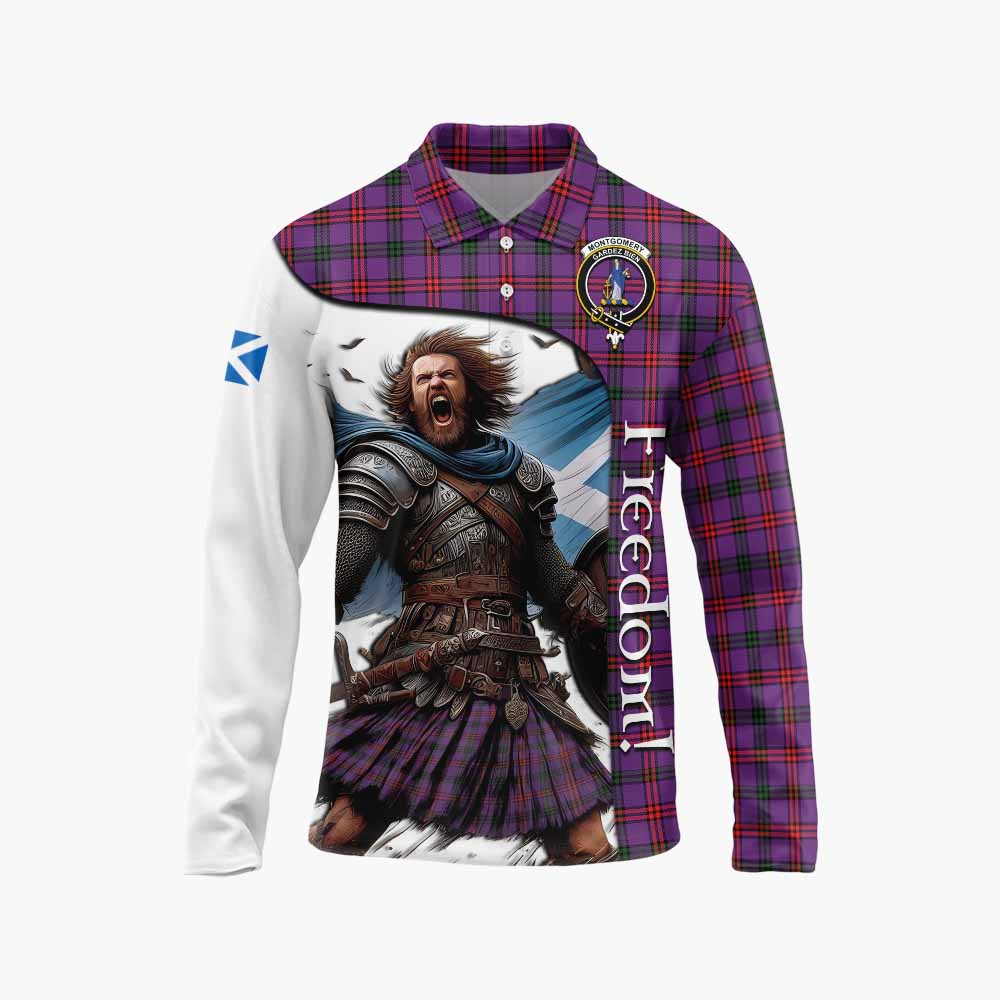 Tartan Vibes Clothing Montgomery Crest Tartan Long Sleeve Polo Shirt Inspired by the Freedom of Scottish Warrior