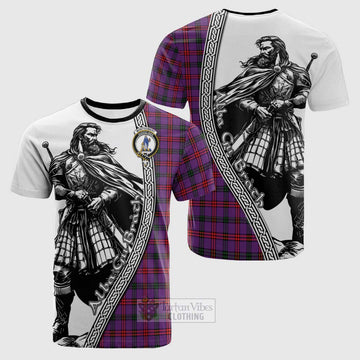 Montgomery Tartan Clan Crest Cotton T-shirt with Highlander Warrior Celtic Style