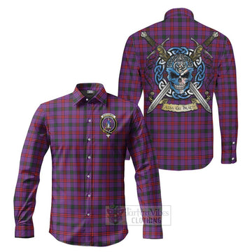 Montgomery Tartan Long Sleeve Button Shirt with Family Crest Celtic Skull Style