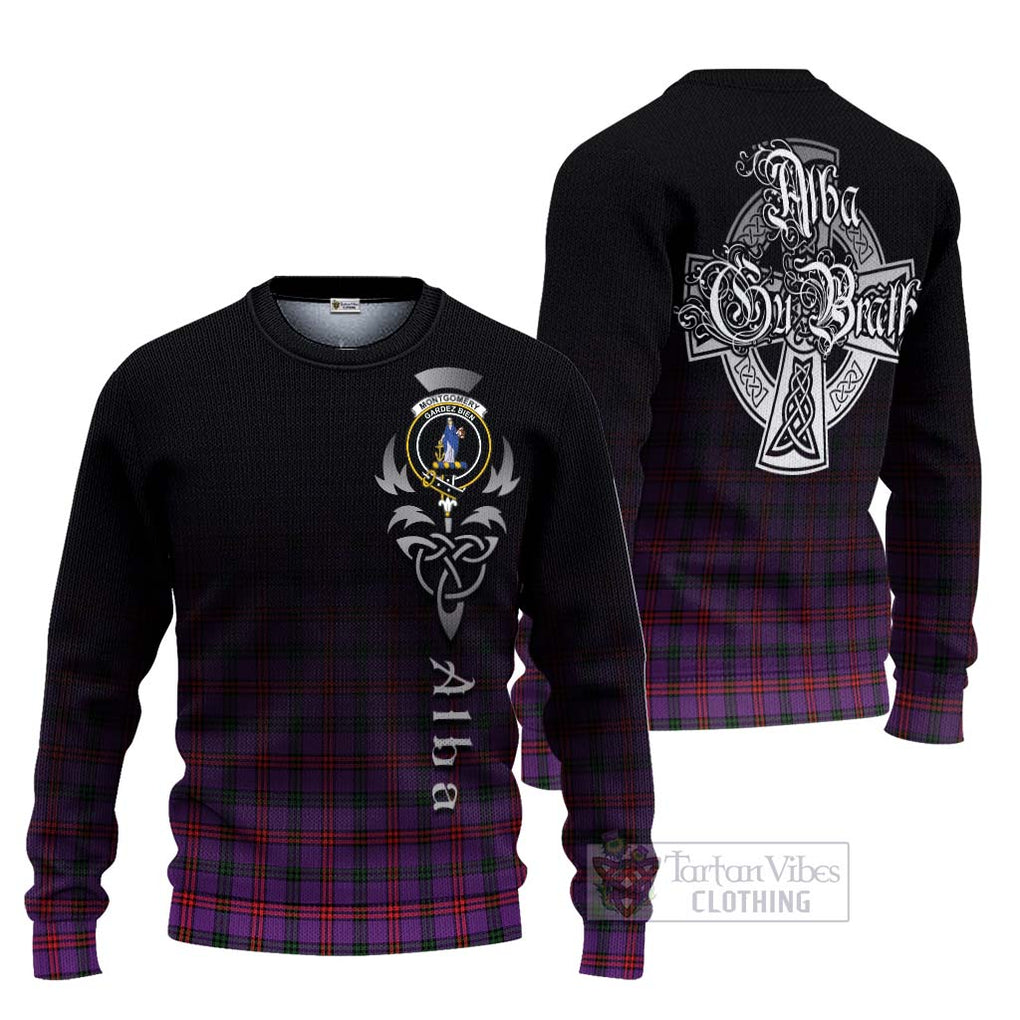 Tartan Vibes Clothing Montgomery Tartan Knitted Sweater Featuring Alba Gu Brath Family Crest Celtic Inspired