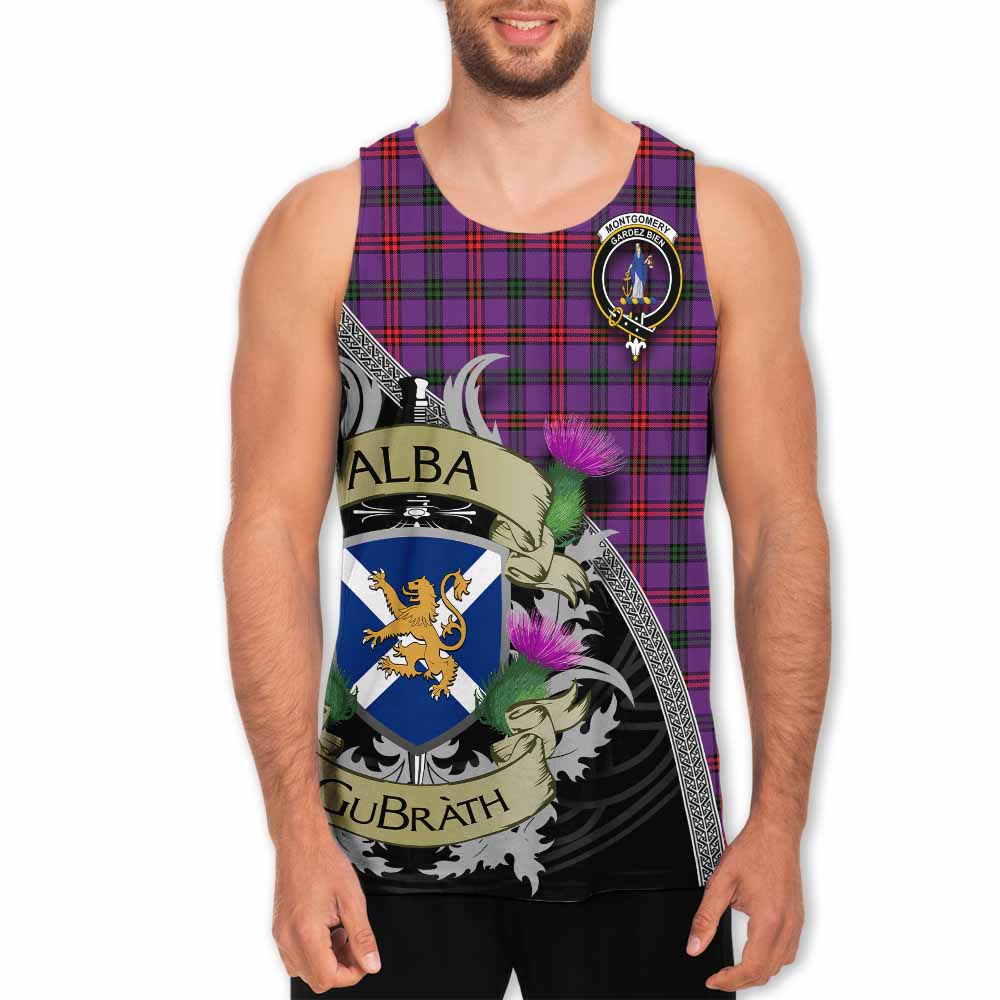 Montgomery Tartan Family Crest Men's Tank Top Lion Rampant Royal Thistle Shield Celtic Inspired Men - Tartan Vibes Clothing