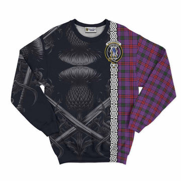 Montgomery Tartan Sweatshirt with Family Crest Cross Sword Thistle Celtic Vibes