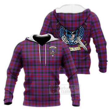 Montgomery Tartan Knitted Hoodie with Family Crest Celtic Skull Style