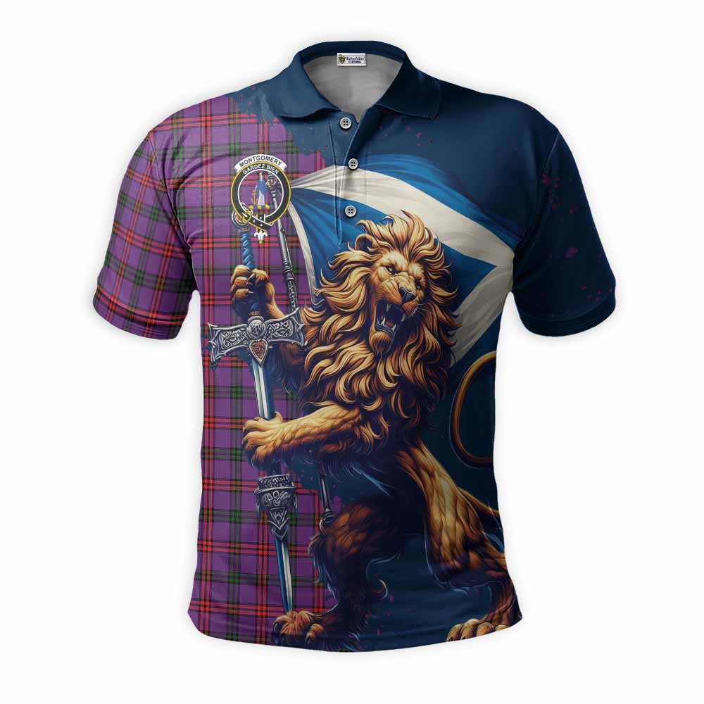 Tartan Vibes Clothing Montgomery Tartan Family Crest Men's Polo Shirt with Scottish Majestic Lion