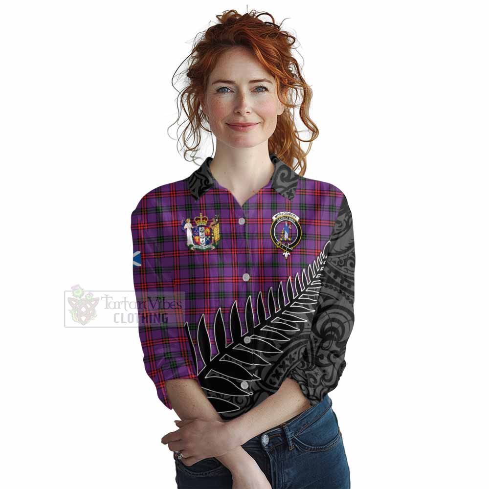 Tartan Vibes Clothing Montgomery Crest Tartan Women's Casual Shirt with New Zealand Silver Fern Half Style