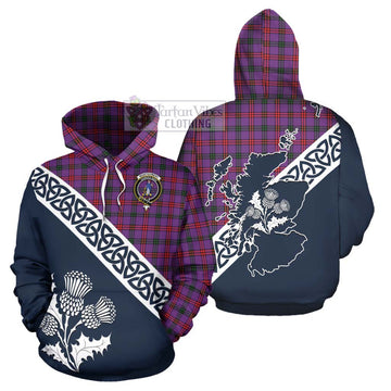 Montgomery Tartan Hoodie Featuring Thistle and Scotland Map