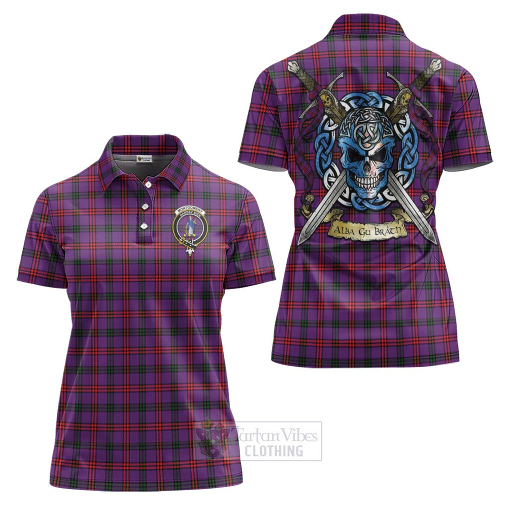 Tartan Vibes Clothing Montgomery Tartan Women's Polo Shirt with Family Crest Celtic Skull Style