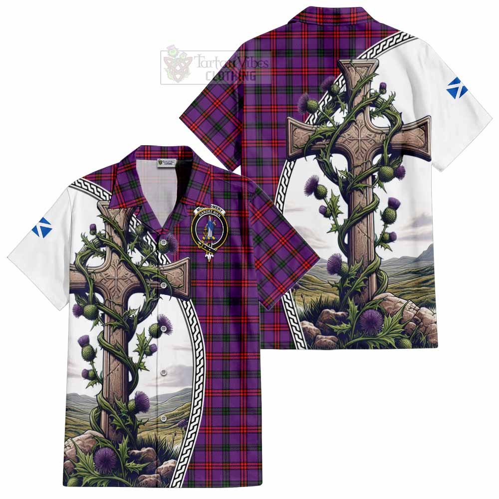 Tartan Vibes Clothing Montgomery Tartan Short Sleeve Button Shirt with Family Crest and St. Andrew's Cross Accented by Thistle Vines