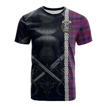 Montgomery Tartan Cotton T-shirt with Family Crest Cross Sword Thistle Celtic Vibes