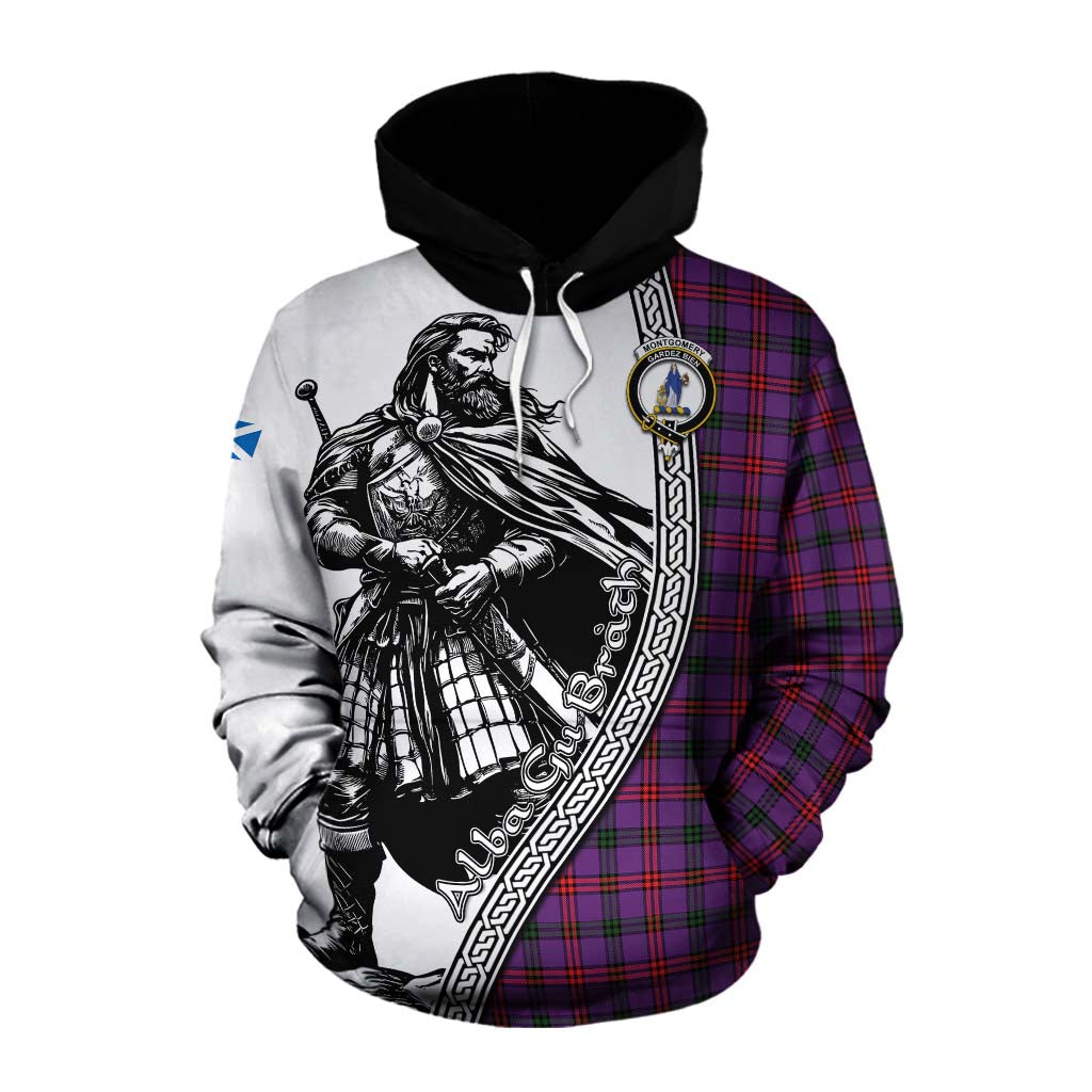 Tartan Vibes Clothing Montgomery Tartan Clan Crest Cotton Hoodie with Highlander Warrior Celtic Style