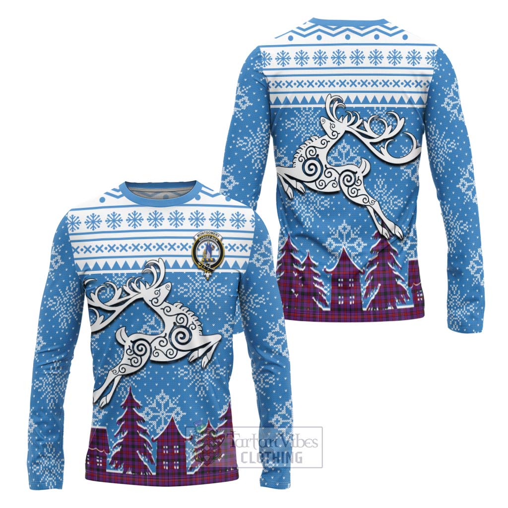 Tartan Vibes Clothing Montgomery Clan Christmas Long Sleeve T-Shirt Celtic Reindeer Style