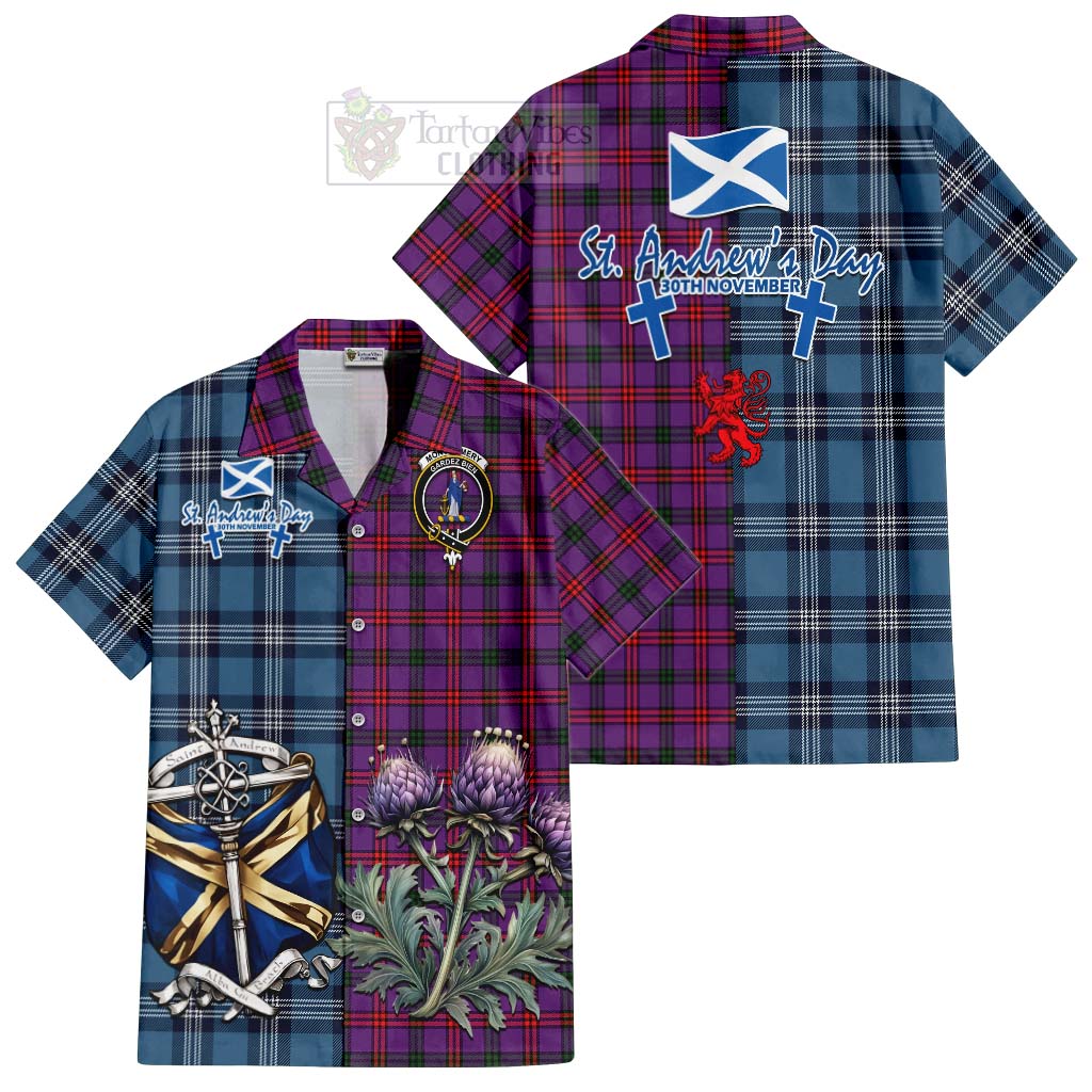 Tartan Vibes Clothing Montgomery Tartan Short Sleeve Button Shirt Happy St. Andrew's Day Half Tartan Style