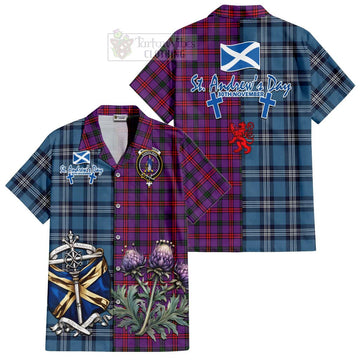 Montgomery Tartan Short Sleeve Button Shirt Happy St. Andrew's Day Half Tartan Style