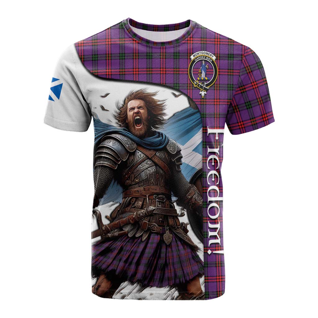 Tartan Vibes Clothing Montgomery Crest Tartan Cotton T-shirt Inspired by the Freedom of Scottish Warrior