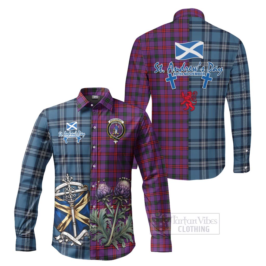 Tartan Vibes Clothing Montgomery Tartan Long Sleeve Button Shirt Happy St. Andrew's Day Half Tartan Style