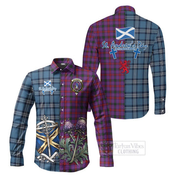 Montgomery Tartan Long Sleeve Button Shirt Happy St. Andrew's Day Half Tartan Style