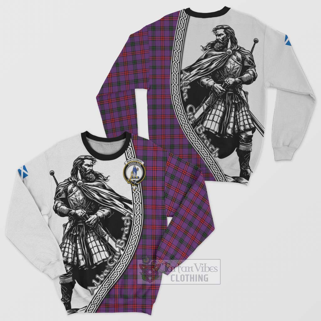 Tartan Vibes Clothing Montgomery Tartan Clan Crest Sweatshirt with Highlander Warrior Celtic Style