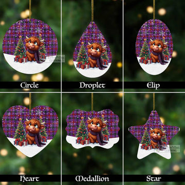 Montgomery Tartan Christmas Aluminium Ornament with Adorable Highland Coo