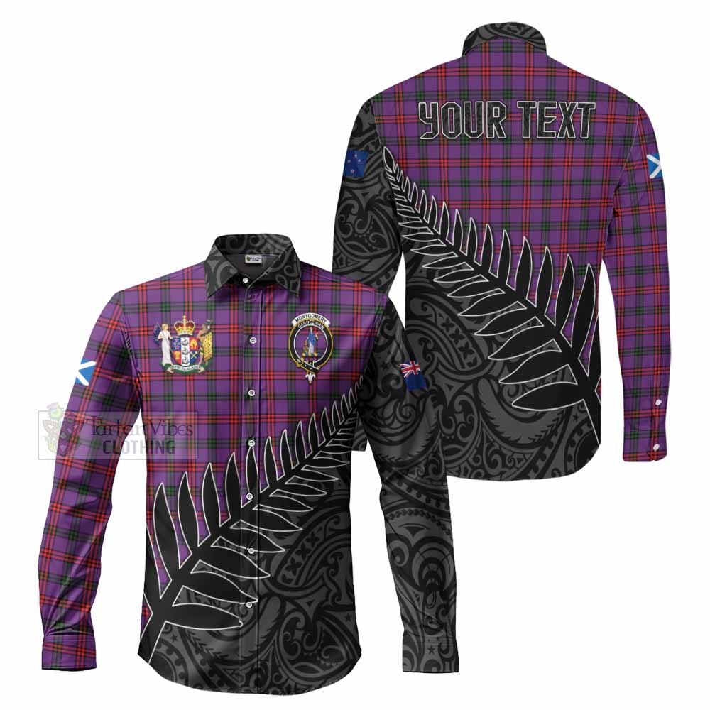 Tartan Vibes Clothing Montgomery Crest Tartan Long Sleeve Button Shirt with New Zealand Silver Fern Half Style