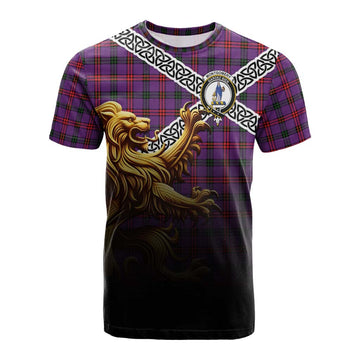 Montgomery Crest Tartan Cotton T-shirt with Golden Lion Emblem Celtic Style Kid's Shirt - Tartan Vibes Clothing