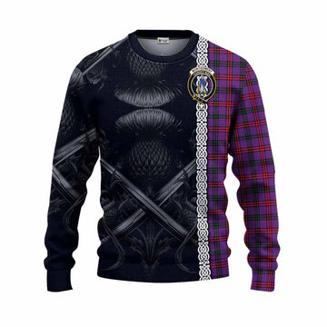 Montgomery Tartan Knitted Sweater with Family Crest Cross Sword Thistle Celtic Vibes