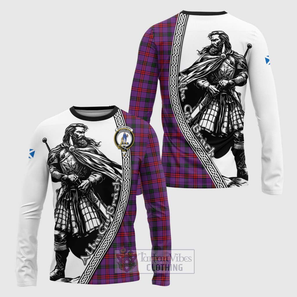 Tartan Vibes Clothing Montgomery Tartan Clan Crest Long Sleeve T-Shirt with Highlander Warrior Celtic Style