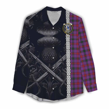 Montgomery Tartan Women's Casual Shirt with Family Crest Cross Sword Thistle Celtic Vibes