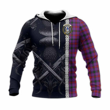 Montgomery Tartan Knitted Hoodie with Family Crest Cross Sword Thistle Celtic Vibes