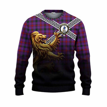 Montgomery Crest Tartan Knitted Sweater with Golden Lion Emblem Celtic Style Unisex - Tartan Vibes Clothing