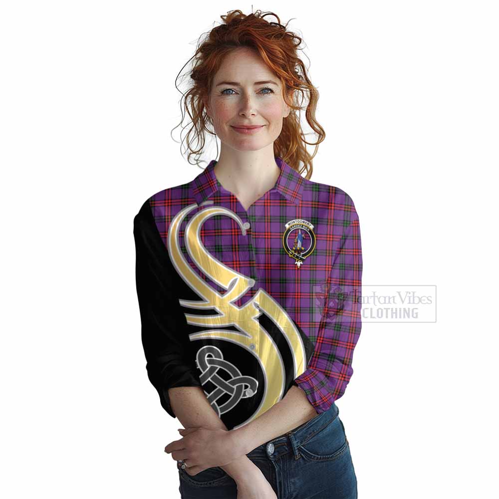 Tartan Vibes Clothing Montgomery Tartan Women's Casual Shirt with Family Crest and Celtic Symbol Style