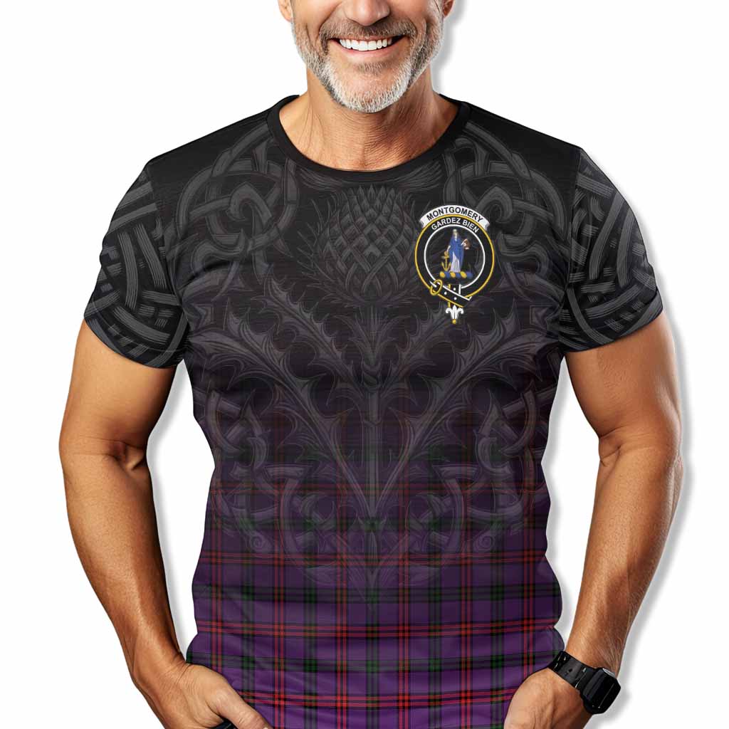 Tartan Vibes Clothing Montgomery Tartan T-Shirt with Family Crest Celtic Thistle Vibes