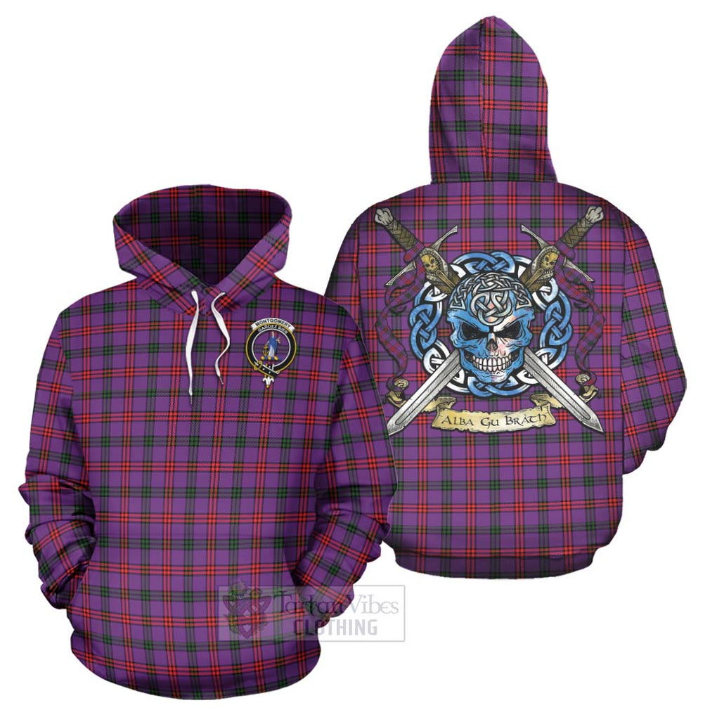 Tartan Vibes Clothing Montgomery Tartan Hoodie with Family Crest Celtic Skull Style